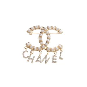 Chanel Broschen (gold) Metall / Kunstperlen - gebraucht, Damen CC-Logo, Perlenbesatz