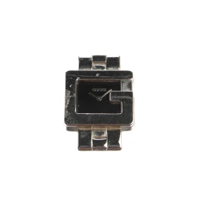Gucci Brosche (silber) Metall / Glas - gebraucht, mit G-Logo Gehäuse & Zifferblatt mit Zeigern