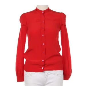 Gucci Blusen (rot, Gr. 32) Seide - gebraucht, mit Stehkragen & geraffte Schultern