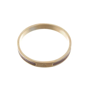 Aigner Armband (gold) Metall / Leder - gebraucht, Armreif mit Leder-Inlay & Logo-Gravur
