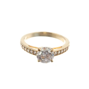 Swarovski Ringe (gold) Metall / Kristall - gebraucht, Ring mit großer Solitärstein in der Mitte & pavé-gefasste Kristalle entlang der Ringschiene