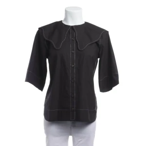 Ganni Blusen (schwarz, Gr. 36) Baumwolle - gebraucht, Bluse mit Wellenkragen & Kontrastnähte