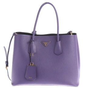 Prada Double Bag Shopper (lila) Leder - gebraucht, Handtasche mit Saffiano-Leder & Ikonisches Dreiecks-Logo
