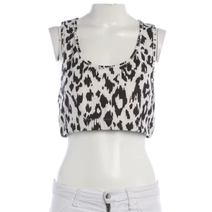 Juvia Top S Schwarz (weiß, Gr. S) Polyester - gebraucht, Damen Leopardenmuster, Elastischer Saum