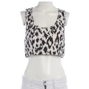 Juvia Top M Schwarz (weiß, Gr. M) Polyester - gebraucht, Damen Elastischer Saum, Leopardenmuster