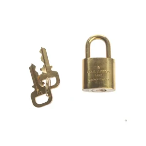 Louis Vuitton Schloss & Schlüssel (gold) Metall - gebraucht, mit Logo-Gravur & Schriftzug 'LOUIS VUITTON PARIS made in France'