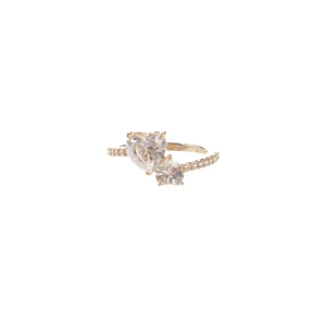 Pandora Ringe (gold) Metall / Zirkonia - gebraucht, Ring mit Herz-Zirkonia-Steine & Pavé-Besatz