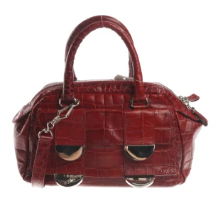 Furla Handtaschen (rot) Leder - gebraucht, Handtasche mit Kroko-Prägung & Silberfarbene Hardware