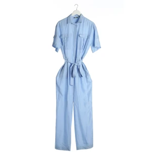 MSGM Jumpsuits (blau, Gr. 36) Seide - gebraucht, Jumpsuit mit Brusttaschen & Stoffgürtel zum Binden