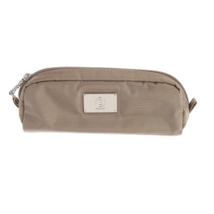 Bogner Etui (braun) Polyimid / Metall - gebraucht, Kosmetiktasche mit Logo-Plakette & Silberfarbene Hardware