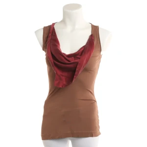 Escada Tops (braun, Gr. XS) Viskose / Seide - gebraucht, Damen Kontrastierender Wasserfallausschnitt, Dezente Logo-Stickerei am Saum