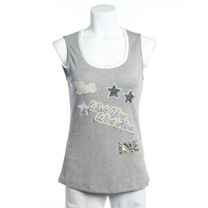 Riani Top (grau, Gr. S) Baumwolle / Lurex - gebraucht, mit Patches & Sterne-Applikationen