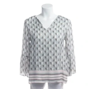 Grace Blusen (grau, Gr. XS) Seide - gebraucht, Seidenbluse mit Herz-Muster & Glockenärmel