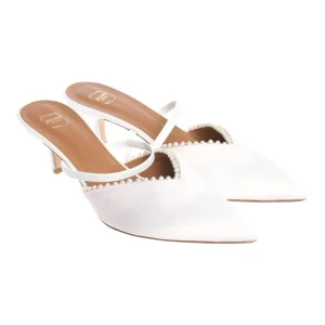 Malone Souliers Hohe Pantoletten (weiß, Gr. EUR 39) Leder - gebraucht, Mules mit Spitz zulaufende Kappe & Perlenbesatz am Ausschnitt
