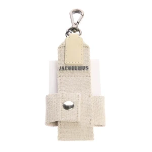 Jacquemus Airpod Case (beige) Baumwolle / Leder - gebraucht, mit Logo-Schriftzug aus Metall & Karabinerhaken