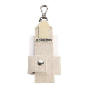 Jacquemus Airpod Case (beige) Baumwolle / Leder - gebraucht, mit Logo-Schriftzug aus Metall & Karabinerhaken