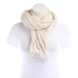 Chanel Schals (beige) Kaschmir - gebraucht, Tuch mit Feinstrick & Durchbrochene Strickmuster-Linien