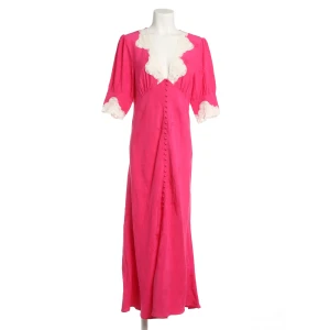 Rixo Kleid (rosa, Gr. L) Viskose / Spitze - gebraucht, mit Kontrastierender weißer Spitzeneinsatz am Ausschnitt & Spitzenabschlüsse an den Ärmeln