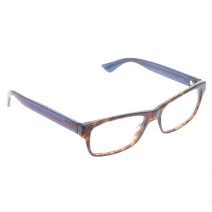 Gucci Brillengestell (braun) Acetat - gebraucht, mit Schildpatt-Optik (Havanna) & Blau-rot gestreifte Web-Details an den Bügeln