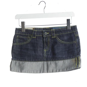 Dondup Dana Röcke (blau, Gr. 38) Denim - gebraucht, Jeansrock mit Kontrastnähte in Gelb & Umgeschlagener Saum