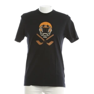 Prada T-Shirts (navy, Gr. L) Baumwolle - gebraucht, mit Graphic print on front & Embroidered details