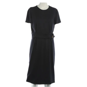 Gucci Kleid (navy, Gr. L) Wolle - gebraucht, mit integrierter Gürtel mit goldfarbener Schließe & Reißverschluss am Rücken