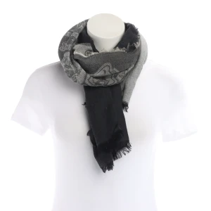 Kenzo Tuch Grau (grau) Baumwolle - gebraucht, Damen Fransenkanten, Logo-Print