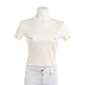 Mugler T-Shirts (weiß, Gr. M) Baumwolle - gebraucht, T-Shirt mit Piercing-Applikationen im Brustbereich & Metall-Stern am oberen Rücken