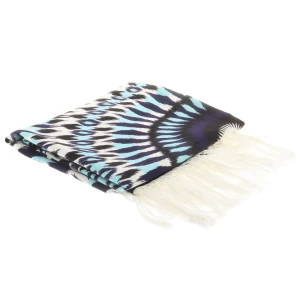 Valentino Handtuch (blau) Baumwolle - gebraucht, Strandtuch mit Fransen & Ikat-Optik