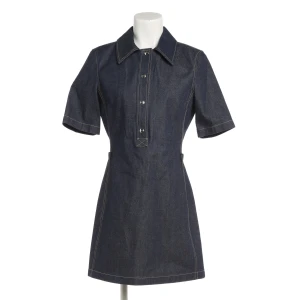 Gucci Kleider (blau, Gr. 38) Baumwolle / Leder - gebraucht, Hemdblusenkleid mit kontrastierende Nähte & Druckknöpfe mit Logo-Prägung