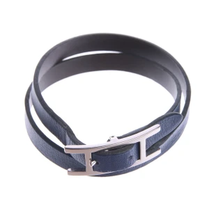 Hermès Armbänder (blau) Leder - gebraucht, Armband mit H-förmige Schnalle & silberfarbene Hardware