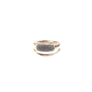 Swarovski Ring (gold) Metall / Kristall - gebraucht, mit Pavé-Fassung & Schwarze Kristalle