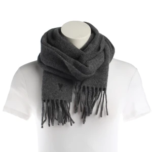 Ami Paris Ami de Coeur Schal Grau (grau) Wolle - gebraucht, Damen Fransen, Logo-Stickerei