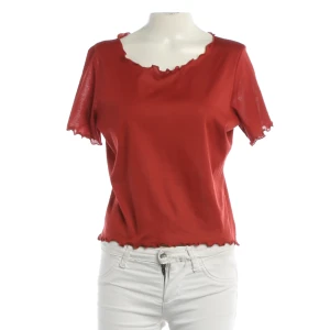 Kenzo T-Shirts (rot, Gr. XL) Baumwolle - gebraucht, T-Shirt mit Wellenkanten (Lettuce Hem) & Rüschenkanten am Ausschnitt und an den Ärmeln