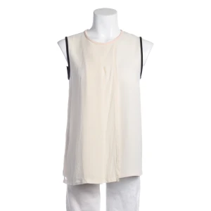 Max Mara Top M Beige (beige, Gr. M) Polyester - gebraucht, Damen Kontrastbesatz am Ausschnitt, Kontrastbesatz an den Ärmelausschnitten