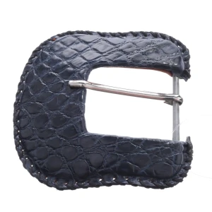 Reptile´s House Gürtelschnalle (navy) Leder / Metall - gebraucht, mit Kroko-Prägung & geflochtene Kante