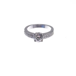 Swarovski Ring (silber) Metall / Kristall - gebraucht, mit Zentraler Solitär-Kristall & Pavé-Kristallbesatz auf der Ringschiene