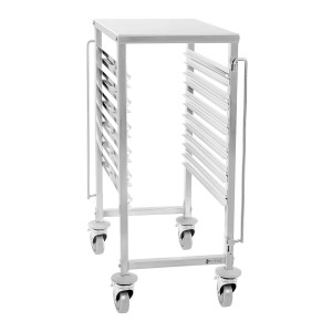 Tablettwagen - Edelstahl - für 6 x GN 1/1 - Längseinschub - 90 kg - 2 Sicherheitsbügel - Royal Catering RCTW 6 GN 1/1