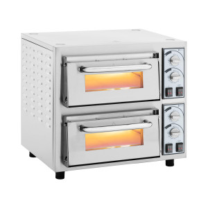 Elektro-Pizzaofen - 1+1 x 35 cm - 2 Kammern - 4400 W - 230 V - manuell - feuerfester Stein - Royal Catering RCPO-4400-2PS