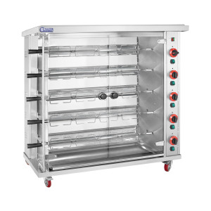 Hähnchengrill Gas - 5 Spieße - mit Beleuchtung und Rädern - Royal Catering RCGCG-25