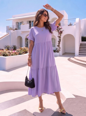 Liliowa sukienka oversize z falbankami Zaffia - liliowy