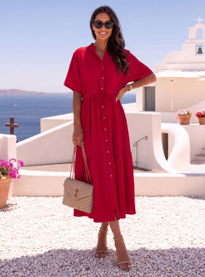 Malinowa midi sukienka oversize Hjorny - malinowy