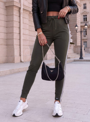 Spodnie dresowe z ozdobnymi pasami Sanie - khaki - khaki
