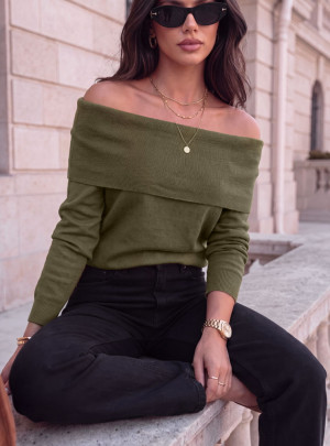 Sweter z odkrytymi ramionami Lefilla - khaki - khaki