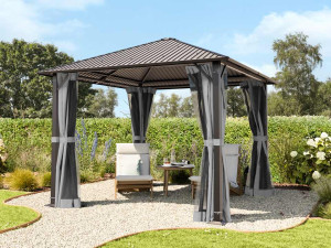 TOOLPORT 3x3 m Hardtop-Gartenpavillon, inkl. 4 Seitenteile, Grey - (300219)