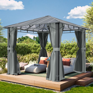 TOOLPORT 3x3m Hardtop Gartenpavillon, inkl. 4 Seitenteile, mid grey - (300674)