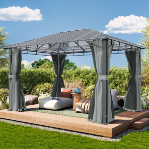 TOOLPORT 3x4m Hardtop Gartenpavillon, inkl. 4 Seitenteile, mid grey - (300675)