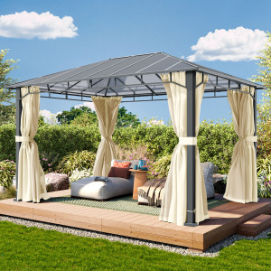 TOOLPORT 3x4m Hardtop Gartenpavillon, inkl. 4 Seitenteile, champagnerfarben - (300678)