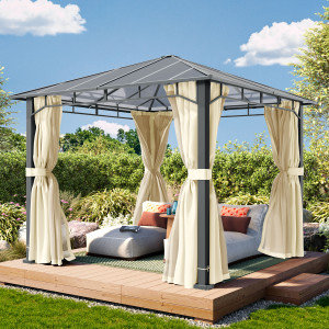 TOOLPORT 3x3m Hardtop Gartenpavillon, inkl. 4 Seitenteile, champagnerfarben - (300680)