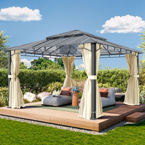 TOOLPORT 4x4m Hardtop Gartenpavillon, inkl. 4 Seitenteile, champagnerfarben - (300683)